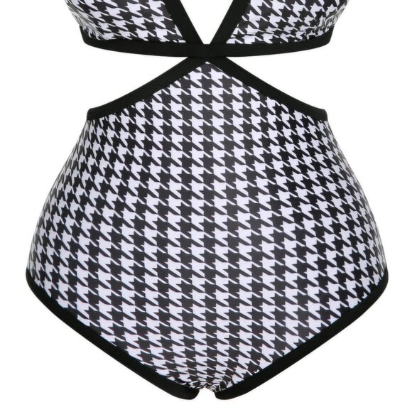 Houndstooth Cut Out Swim Suit - Picture 3 of 3